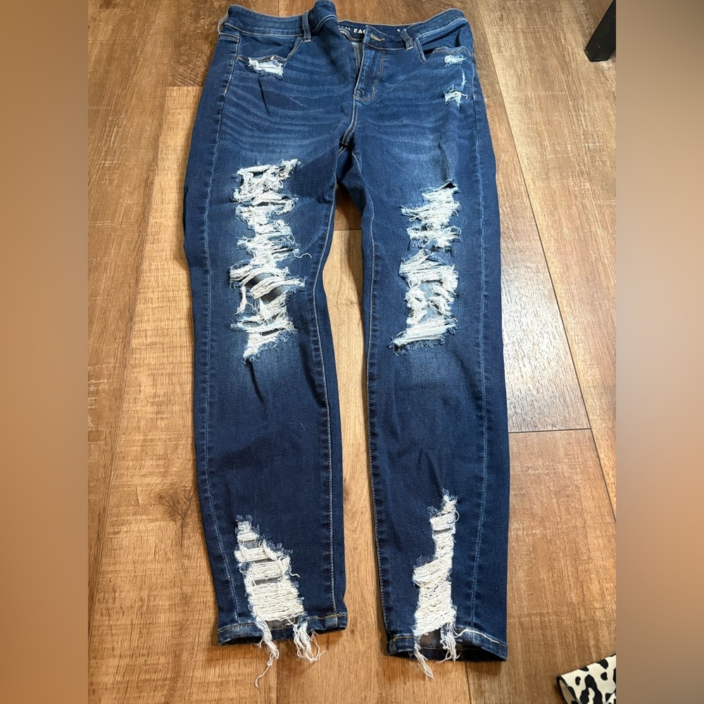 American Eagle Outfitters Dark Blue Distressed Skinny Jeans